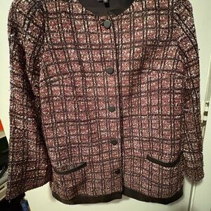 Express Burgundy Plaid Tweed Button-Front Jacket